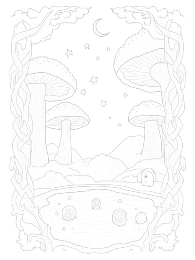 Enormous Mushrooms and a Sparkling Pond