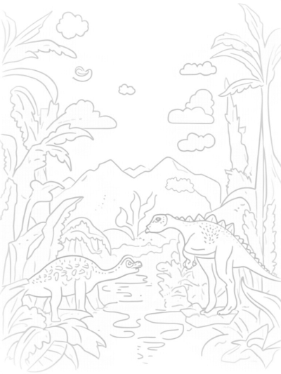 Dinosaurs in a Lush Prehistoric Jungle
