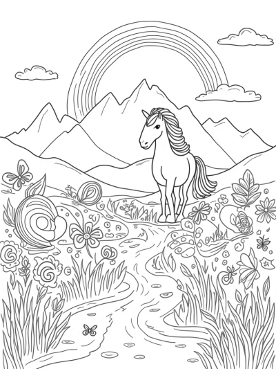 Majestic Pony in a Colorful Meadow