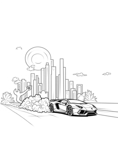 Lamborghini Racing Through a Futuristic City
