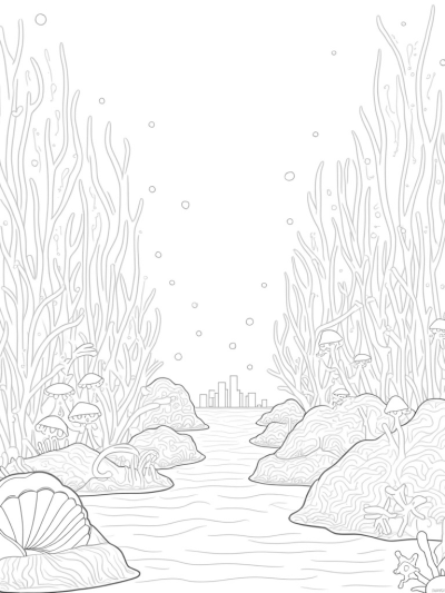 Underwater Garden with Giant Seashell and Jellyfish