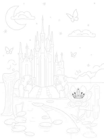 Crystal Castle with a Flowing Waterfall and Giant Flower