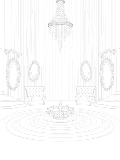 Enchanted Ballroom with Crystal Walls and a Tiara Fountain