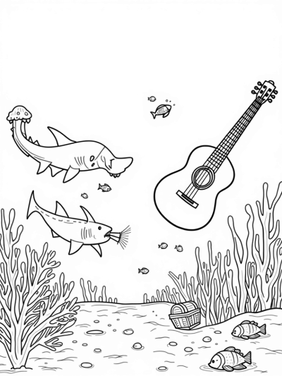 Musical Coral Reef with a Shark and Jellyfish