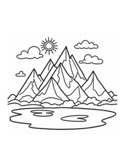 Vibrant Triangular Mountain Range with Reflective Lake