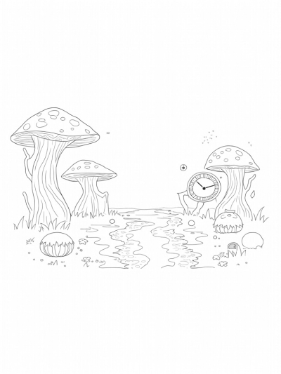 Enchanted Forest with Colorful Umbrella Mushrooms