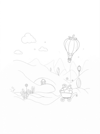 Giant Vegetables and a Tomato Balloon in a Farm Landscape
