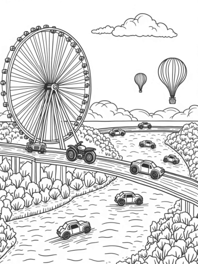 Giant Bicycle Ferris Wheel and Floating Cars