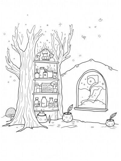 Potion Lab Inside a Tree Trunk