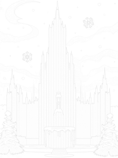 Shimmering Ice Palace Under Swirling Auroras