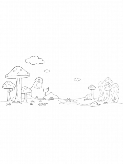 Forest Clearing with Gruffalo Rock and Giant Mushrooms