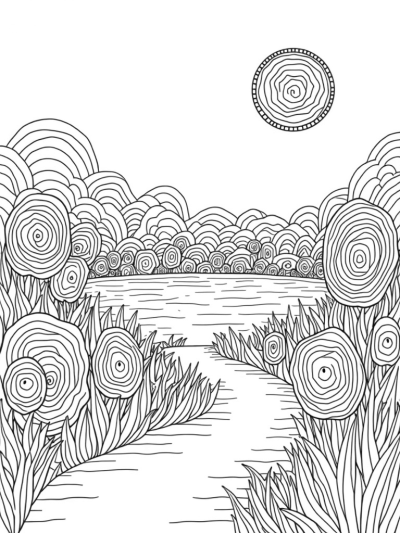 Vibrant Circle Garden with Mandalas and Geometric Shapes