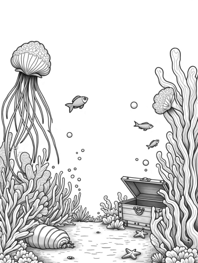 Underwater Garden with Coral and Jellyfish