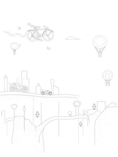 Floating Vehicles in a Whimsical Cityscape