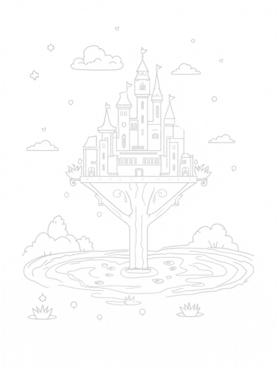 Floating Castle in Pink Clouds