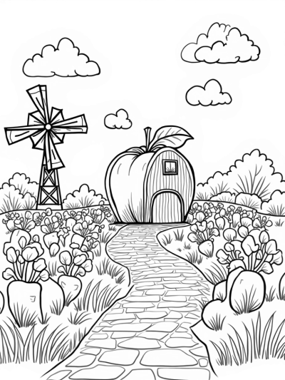 Apple Barn Surrounded by Giant Veggies