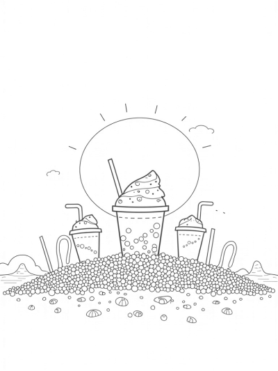 Boba Tea Garden with Towering Cup Trees