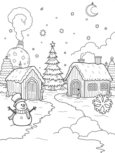 Whimsical Winter Village with Candy-Cane Christmas Tree