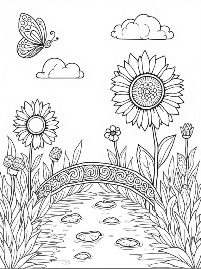 Giant Sunflower Clock in a Whimsical Garden