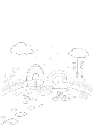 Enchanting Garden with Colorful Easter Eggs