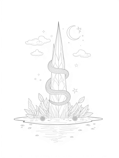 Majestic Dragon Coiled Around a Crystal Spire