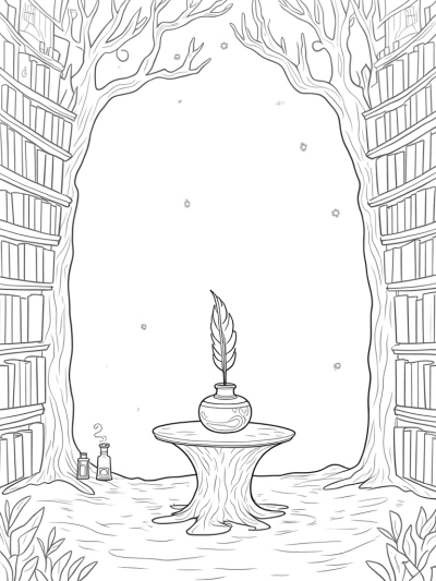 Magical Library in the Enchanted Forest