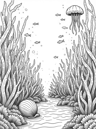 Underwater Garden with Coral and Jellyfish