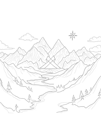 Triangular Mountain Landscape with Colorful Prism