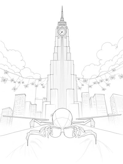 Twilight Cityscape with Spider Clock Tower