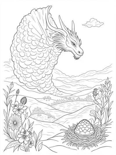 Cloud Dragon with Gemstone Hills and Glowing Egg