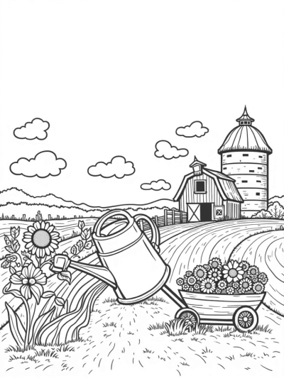 Giant Watering Can and Rainbow Fields