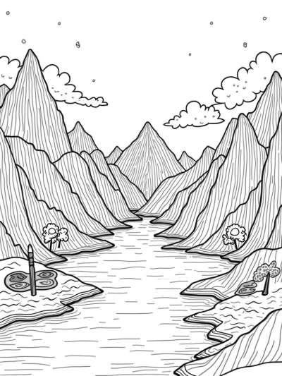 Surreal Landscape of Books and Paint