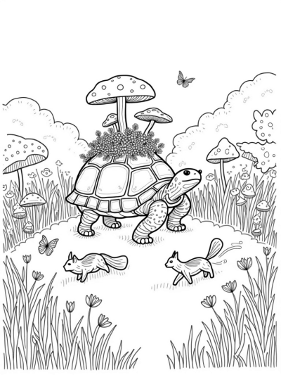 Giant Tortoise with a Garden on Its Shell