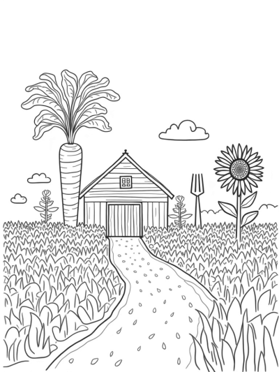 Patchwork Farm with Colossal Carrots and Giant Sunflower