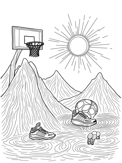 Basketball Hoop on a Mountain with Colorful Paint Valley