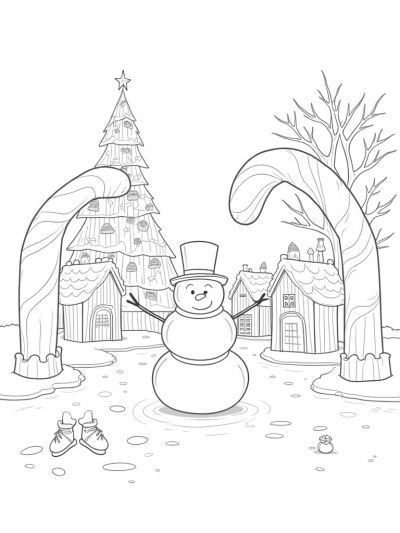 Giant Snowman and Candy Cane Village