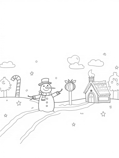 Holiday Village with Snowman and Gingerbread House