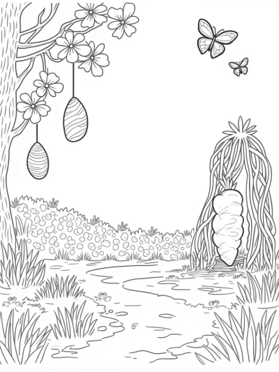 Giant Carrot Throne in a Colorful Egg Garden