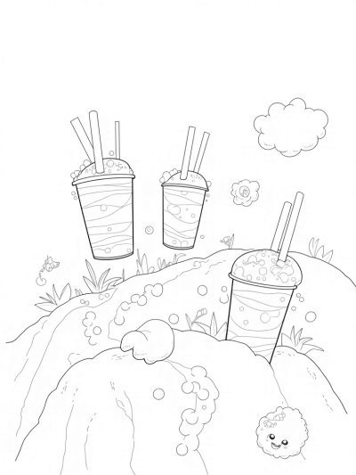 Boba Tea Forest with Giant Cups and Happy Tapioca Pearls