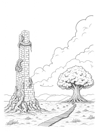 Mysterious Gear and Ancient Wall with Vines