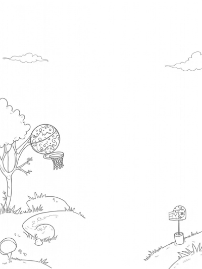 Forest Sports Arena with Giant Basketball Hoop and Soccer Ball