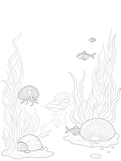 Underwater Garden with a Colorful Octopus