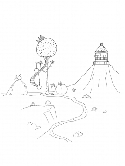 Colossal Fruit Garden with a Giant Strawberry and Floating Oranges