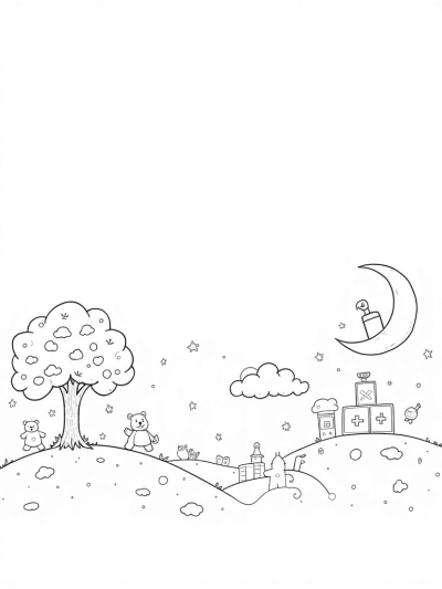 Nursery Landscape with Baby Animal Clouds and Plush Toys