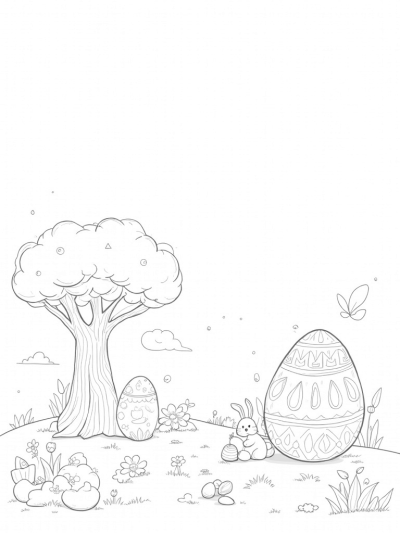 Easter Bunny in a Garden of Giant Tulips and Colorful Eggs