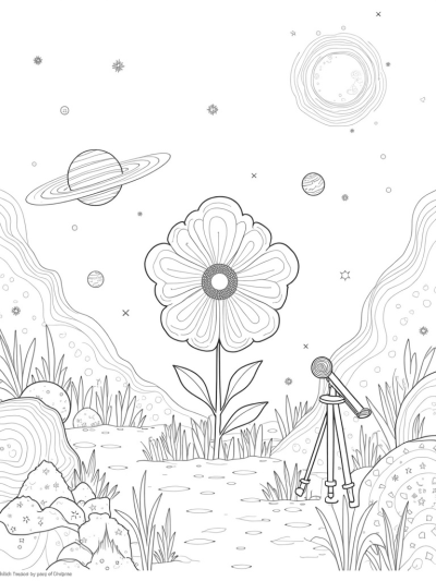 Cosmic Garden with a Giant Flower and Telescope