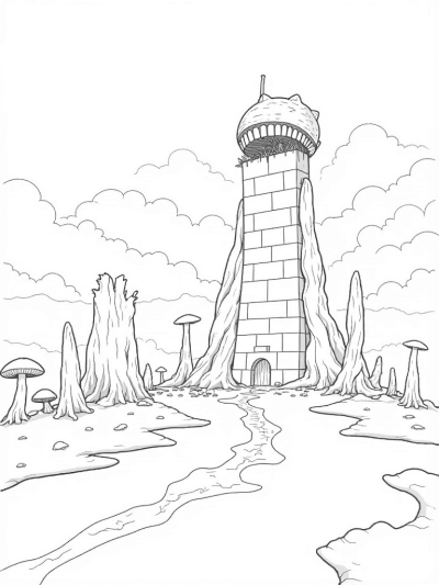 Ancient Titan Wall with Giant Gear and Forest