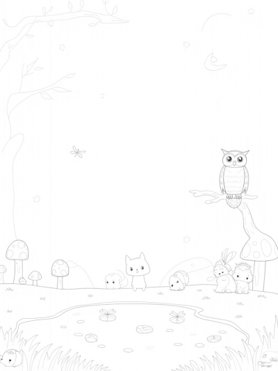 Owl and Rabbits in a Moonlit Woodland