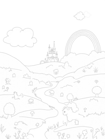 Pony-Shaped Clouds in a Colorful Meadow