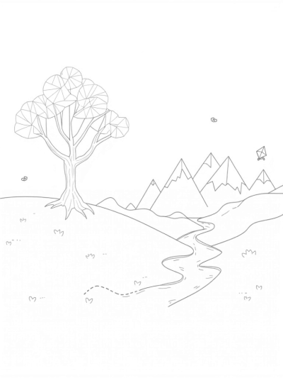 Geometric Landscape with Triangular Tree and Kites